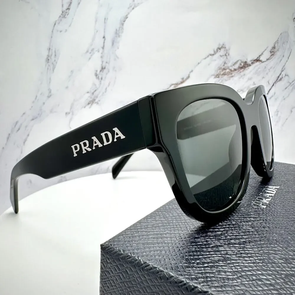 New PRADA Sunglasses PR C04S 16K08Z Black Square Acetate Grey Lens 52-22-145 - Picture 15 of 16